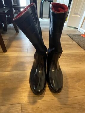 Tommy Hilfiger Black Tall Rain Boots with Red Lining
